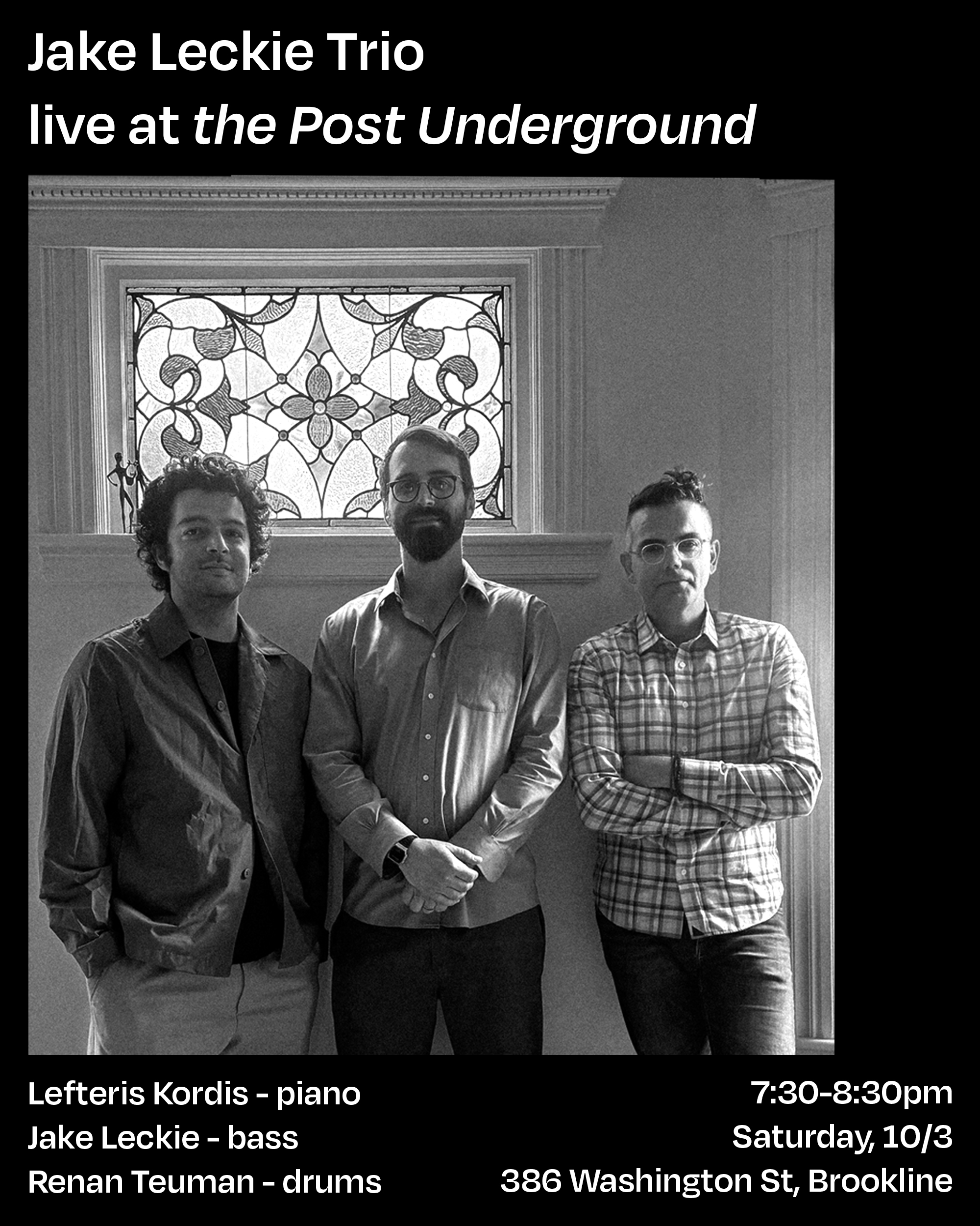 Jake Leckie Trio poster for The Post Underground, October 3, 2026